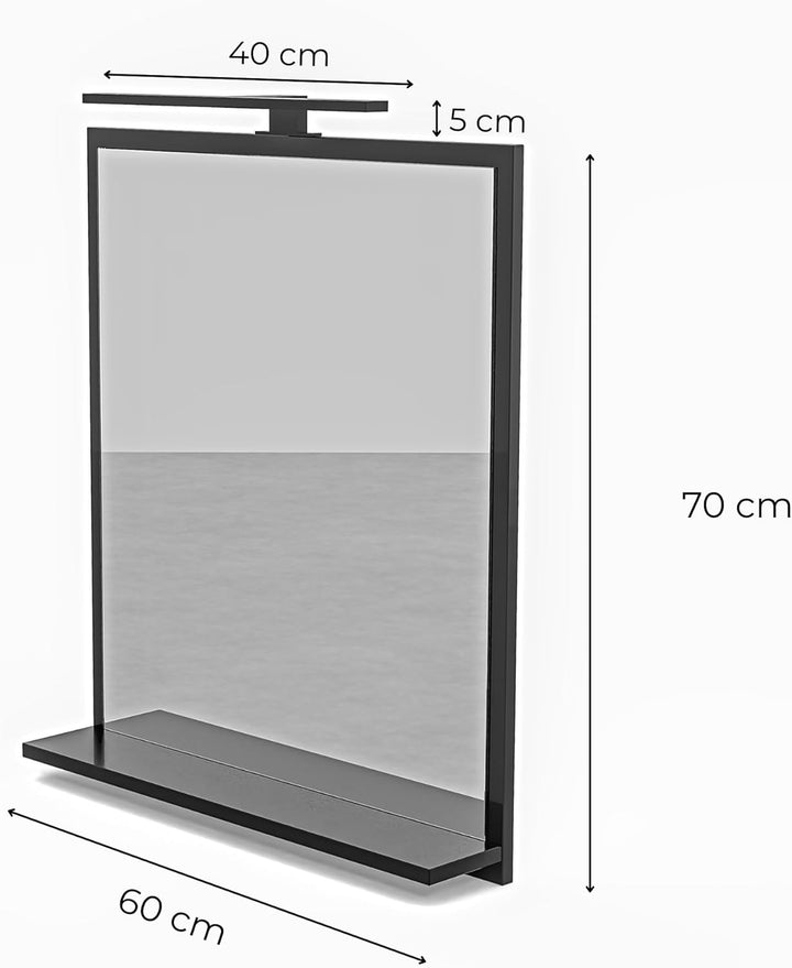 Badspiegel Schwarz mit Beleuchtung 60x70 cm Badezimmerspiegel Wandspiegel mit Ablage LED-Spiegel Neu