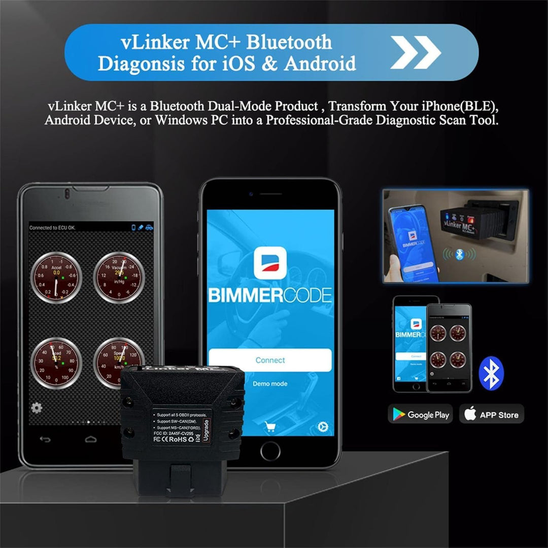 vLinker MC+ Mini Bluetooth OBD II Scanner Adapter Auto Diagnose Scan Tool und Codeleser für iPhone u