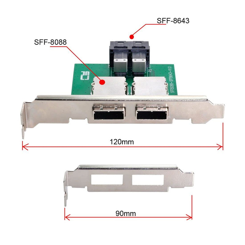 chenyang Mini SAS 2 SFF-8088 zu 2 SFF-8643 HD Data Server Converter Adapter mit Klammer 2 SFF-8088 t