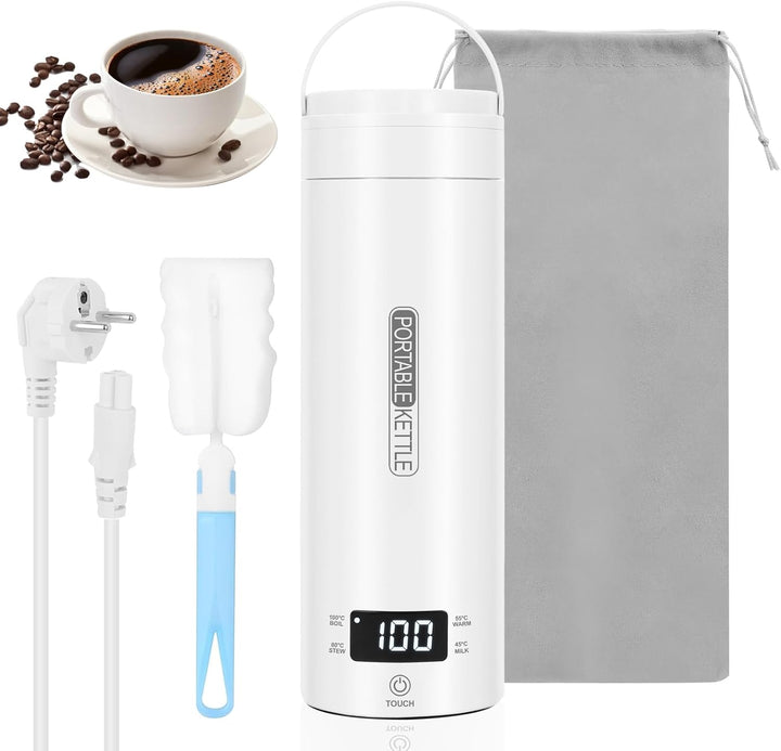 Elektrischer Reisewasserkocher Klein 500ml, Mini Wasserkocher Tragbar 316 Edelstahl Doppelschicht, T