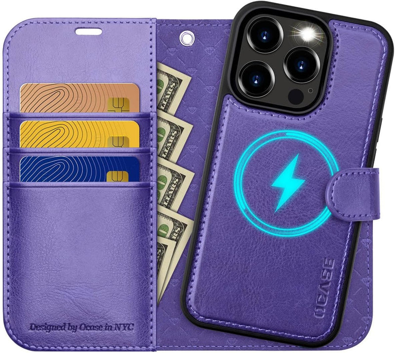 OCASE iPhone 15 Pro Hülle(2in1) Leder Stossfestes Case [Abnehmbare magnetische Hülle] [Kabelloses La