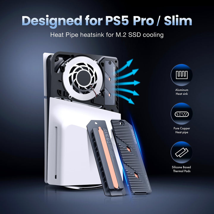 GRAUGEAR PS5 Pro/PS5 Slim M.2 SSD Kühlkörper mit Heatpipe, integriertem Kupfer-Heatpipe und Aluminiu