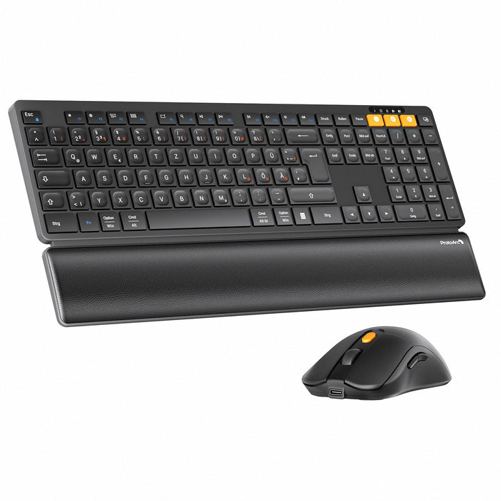 ProtoArc Kabellos Tastatur Maus Set, KM60 Full-Size Bluetooth Tastatur und Maus mit Handballenauflag