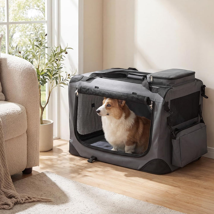 COSTWAY Hundebox Auto, Transportbox Hund faltbar (S-61 x 43 x 43 cm, Grau) Grau S-61 x 43 x 43 cm, G