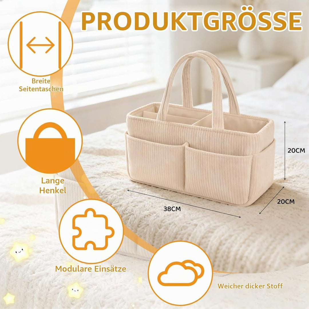 Wickelkorb Cord für Wickeltisch,Baby Windel Caddy Organizer mit Wechselbaren Fächern,Stilvoller Aufb