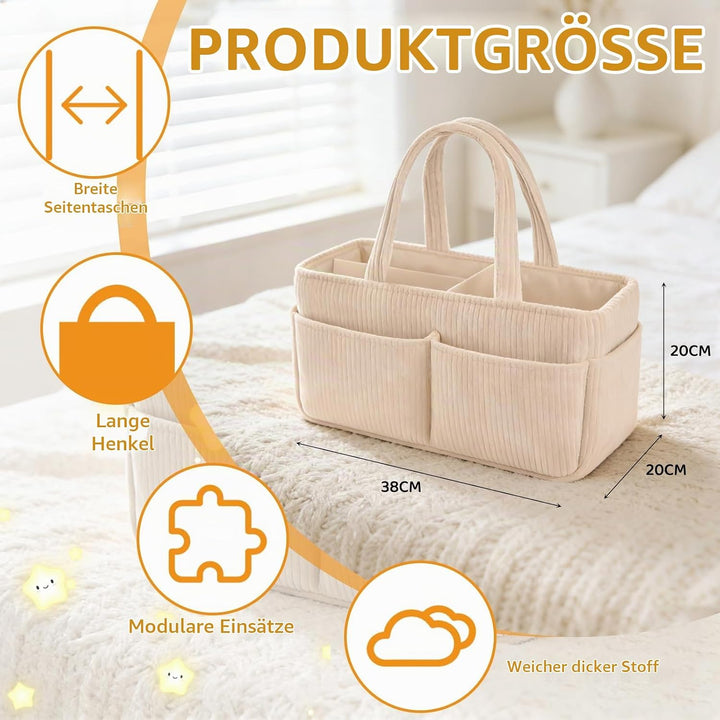 Wickelkorb Cord für Wickeltisch,Baby Windel Caddy Organizer mit Wechselbaren Fächern,Stilvoller Aufb