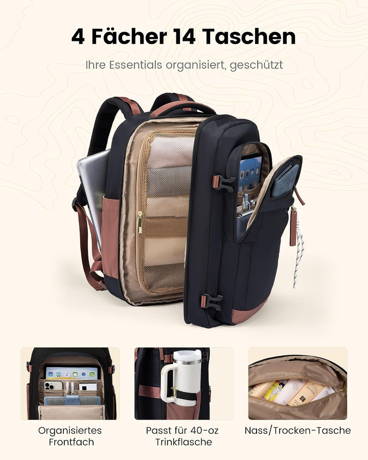 LOVEVOOK Rucksack Handgepäck Flugzeug 40L Gross Reiserucksack Damen 45x36x20 | Travel Backpack für 1