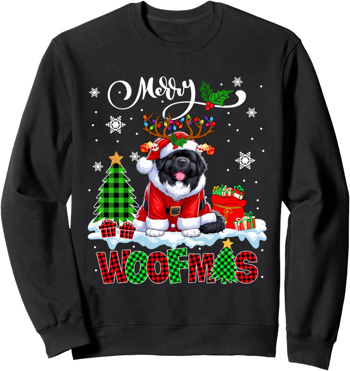 Merry Christmas Woof Newfoundland Cosplay Santa Reindeer Sweatshirt