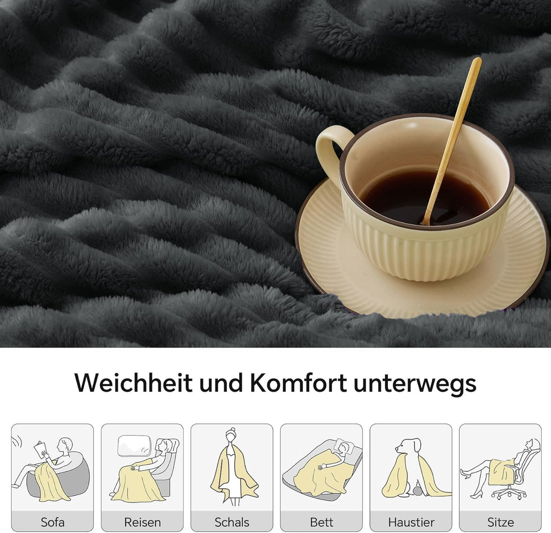 BEDELITE Kuscheldecke Flauschig Decke Klein - weiche Flanell Decken Anthrazit 125x150 für Sofa, Deko