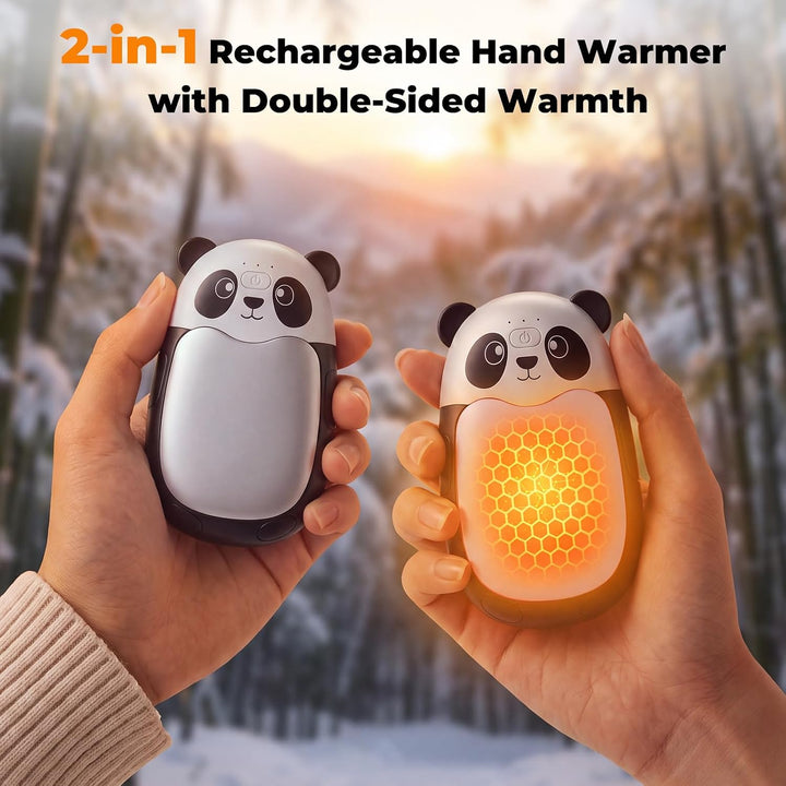 Elektrischer Handwärmer 2er Set mit Band,Panda-Design,SchwarzWeiss