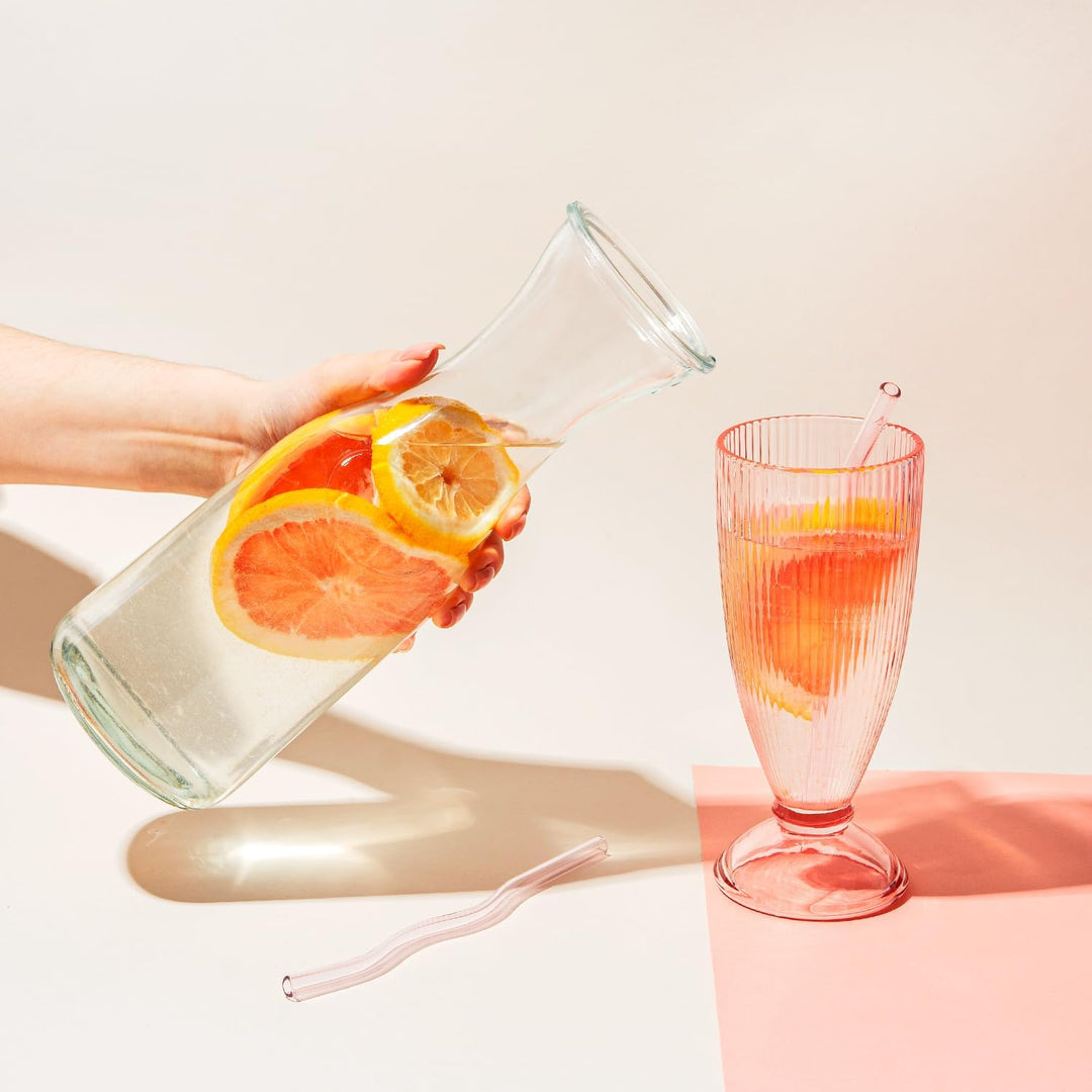 Glaskaraffe 1L mit Deckel – Wasserkaraffe für Wasser, Saft, Limonade und Getränke (5x), 5x