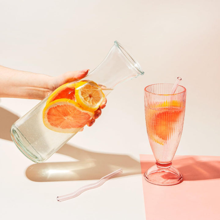 Glaskaraffe 1L mit Deckel – Wasserkaraffe für Wasser, Saft, Limonade und Getränke (5x), 5x