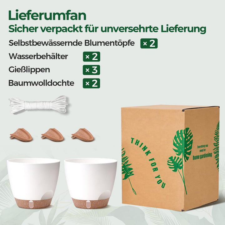 T4U 2er Set Automatische Bewässerung Übertopf 20 cm Durchmesser, Kräutertopf Küche, Kräutertöpfe – g