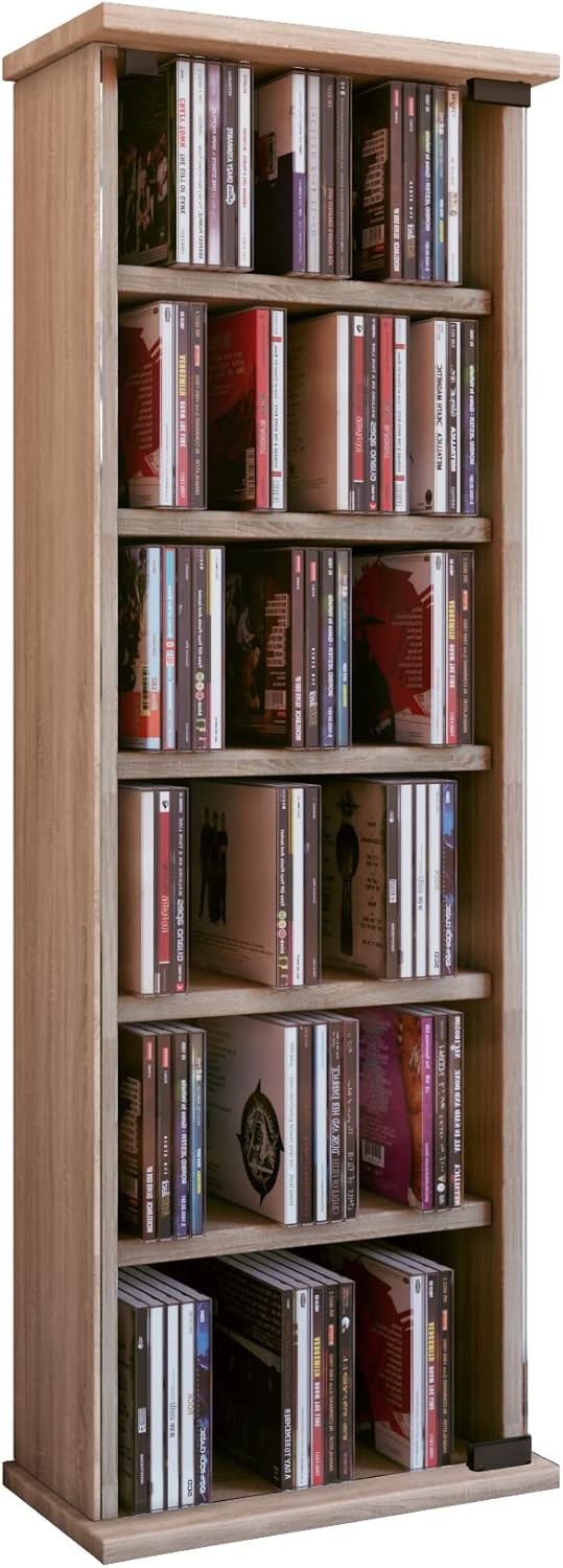 VCM Holz CD DVD Stand Regal Schrank Aufbewahrung Standregal Ständer Vetro Glastür Sonoma-Eiche