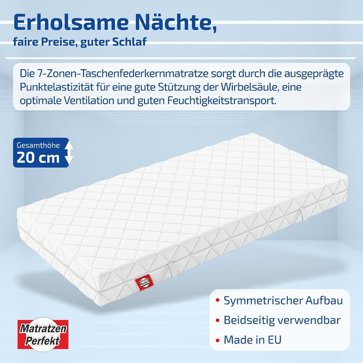 Matratzen Perfekt 7-Zonen Taschenfederkernmatratze Köln, 80 x 200 cm – Tonnentaschenfederkern-Matrat