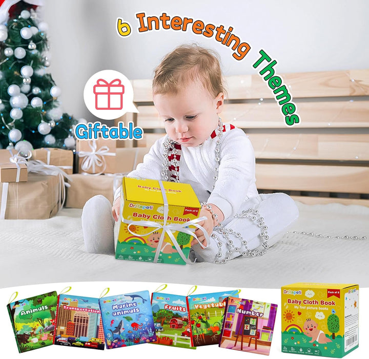 Dr.Rapeti 6 Stück Stoffbuch für Babys, Baby Soft Tuchbuch, Baby Pädagogisches Spielzeug, Early Learn