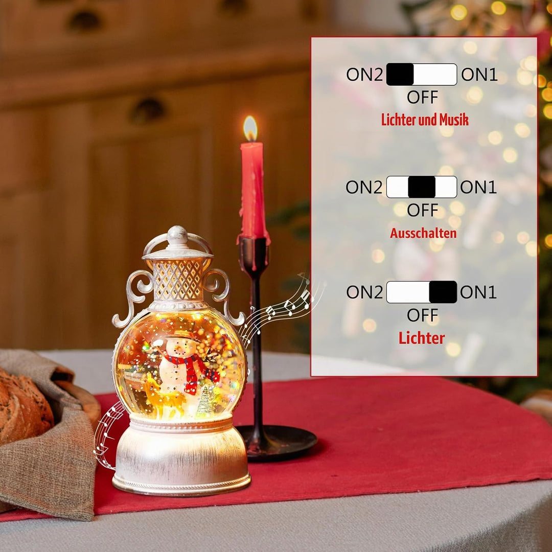 Weihnachtsdeko Laterne, LED Kugellaterne, Weihnachts Schneekugel Laterne mit Musik, Aufhängbar Weihn