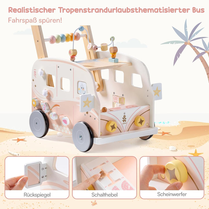 ROBUD Baby Lauflernhilfe Holz, Interaktiver Lauflernwagen, Einstellbare Geschwindigkeit & Höhe Baby