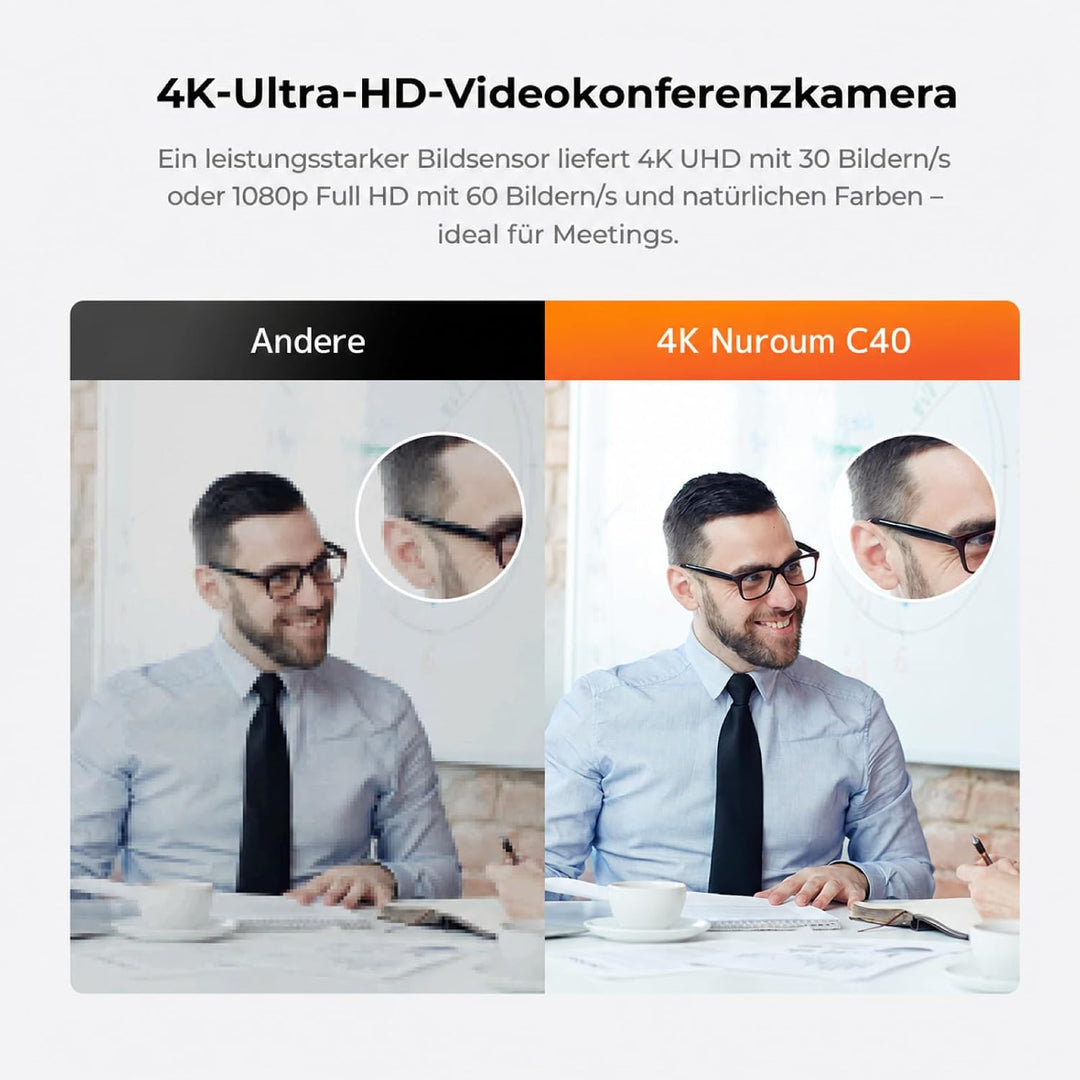 Nuroum C40(2nd Gen) 4K Videokonferenz-Webcam mit Mikrofon und Lautsprecher, 8MP CMOS Sensor,5X Zoom,