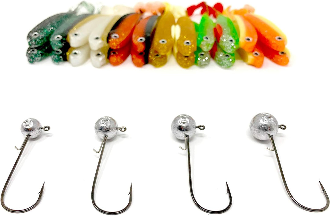 Zanderfang 40 Teile Box Gummifische mit Jigköpfen zum Zanderangeln mit Gummifisch - 24 Gummifische: