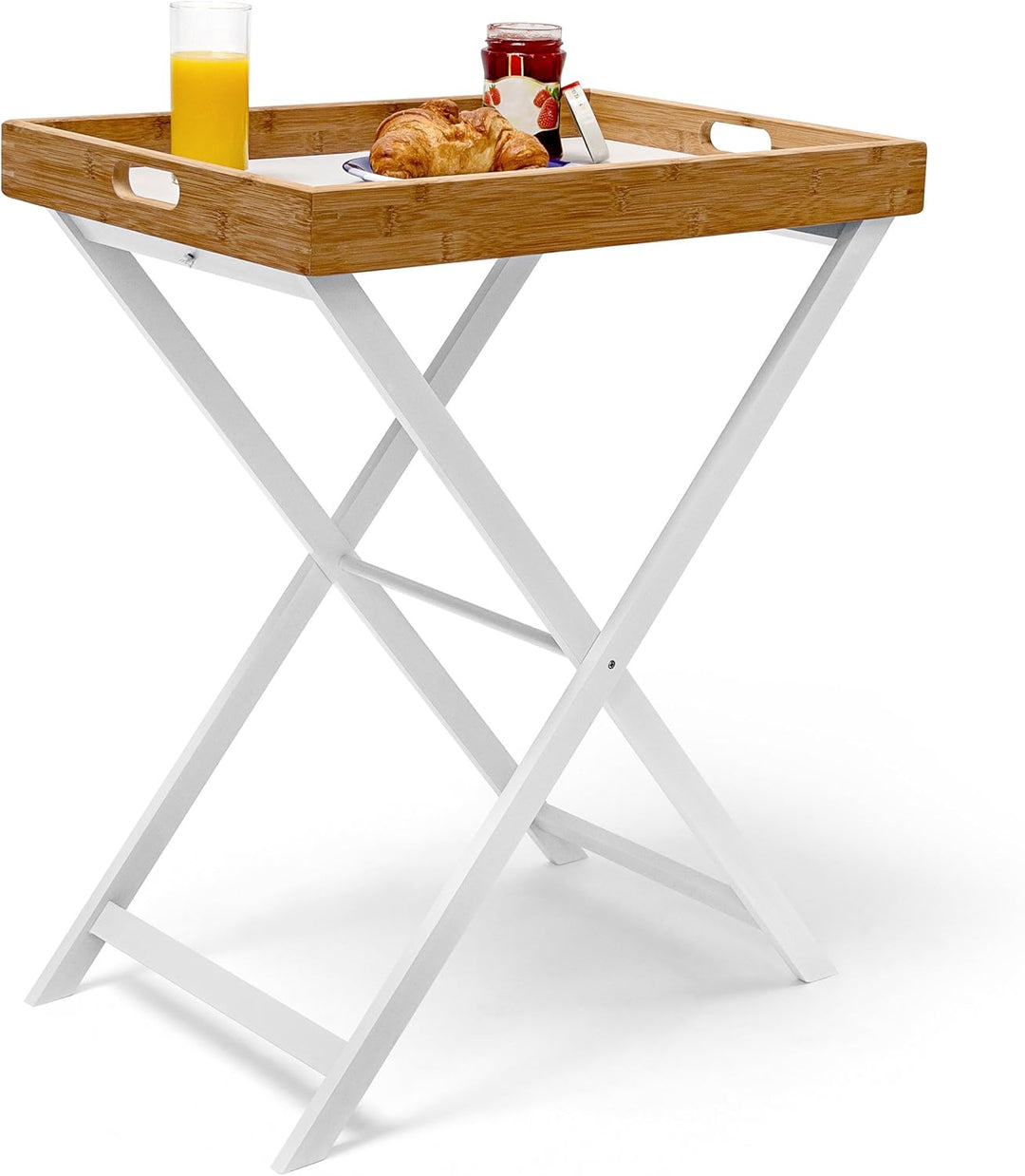 Relaxdays Tabletttisch Bambus H x B x T: ca. 72 x 60 x 40 cm Beistelltisch mit Tablett als Klapptisc