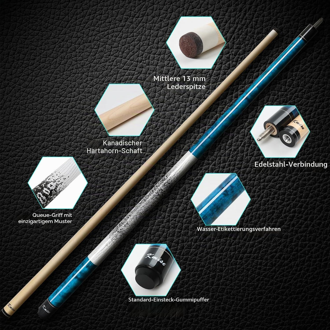 Kmise Professioneller Billardqueue mit geringer Ablenkung, 147 cm, kanadisches Hartahornholz, 13 mm