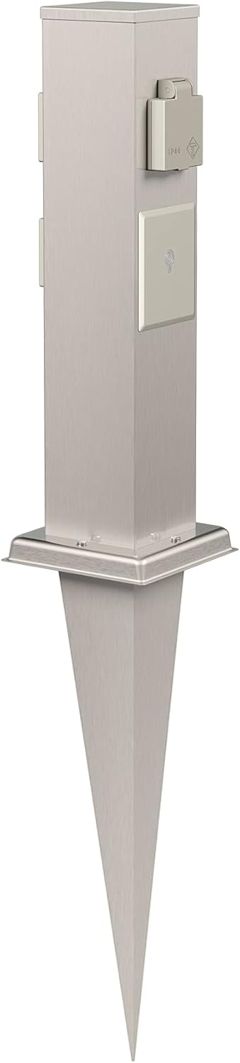ledscom.de Garten-Steckdosen-Säule Polly mit Erdspiess für aussen, 3-Fach, Smart Home, Edelstahl, ec