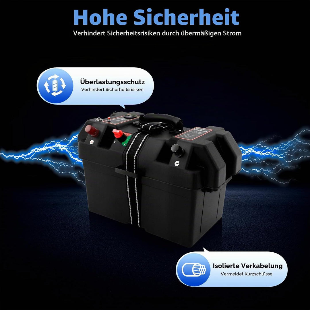 Akku Batteriebox mit Doppel-USB-Anschluss, Batteriekasten Batteriebox Boot mit LED-Anzeige, Batterie