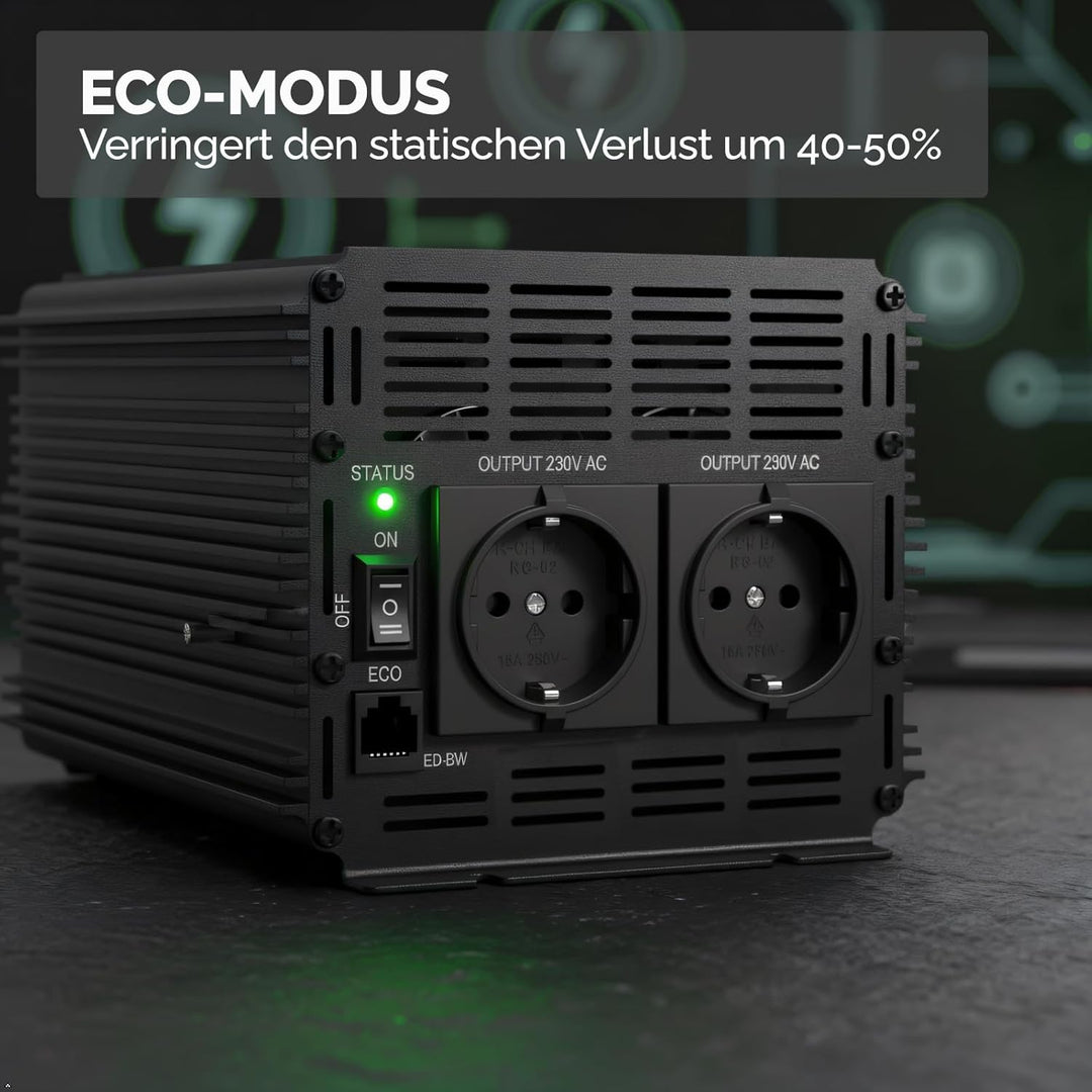 EDECOA Wechselrichter 1500W Reiner Sinus – 12V auf 230V mit ECO-Modus, Bluetooth & App für Auto, Woh