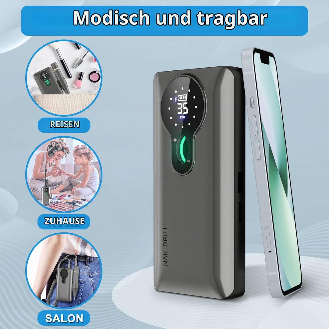 ENGERWALL Wiederaufladbarer Elektrische Nagelfräser 35000 U/min, Erstaunliche 15-Stunden-Akkulaufzei