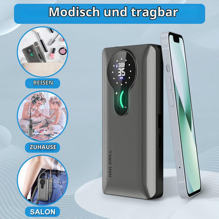 ENGERWALL Wiederaufladbarer Elektrische Nagelfräser 35000 U/min, Erstaunliche 15-Stunden-Akkulaufzei
