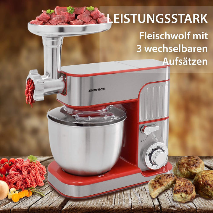 Syntrox Küchenmaschine Rot Fleischwolf &amp; Mixer, Vielseitige Küchenmaschine, Platzsparende Küchenlösu