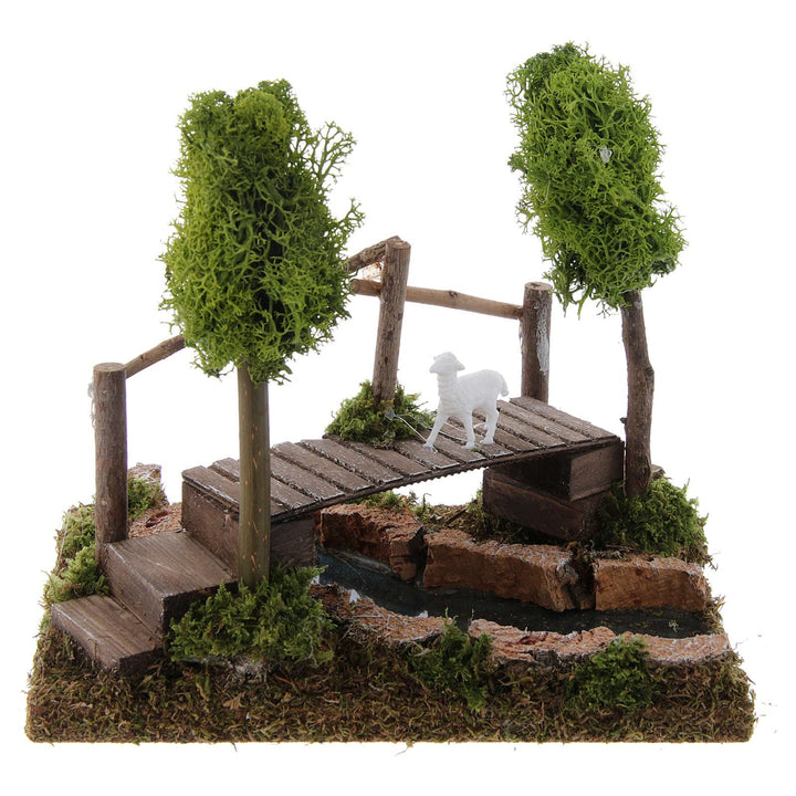 Holyart Fluss mit Brücke und Flechtebäumen: Krippenszene