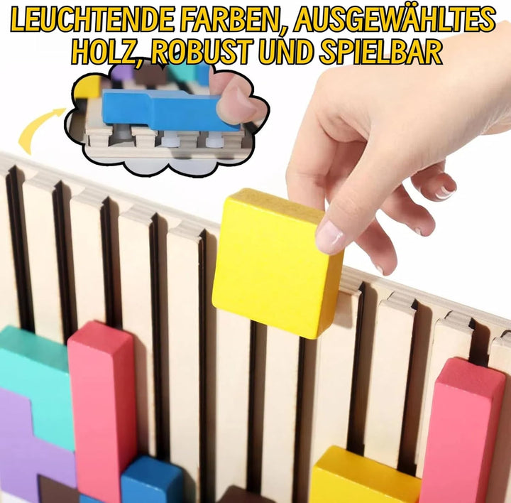Tetris Holzpuzzle Kinder, Holz Tetris Stapelpuzzle Spielzeug mit 10 Karten, 3D Bunt Tetris Blöcke St