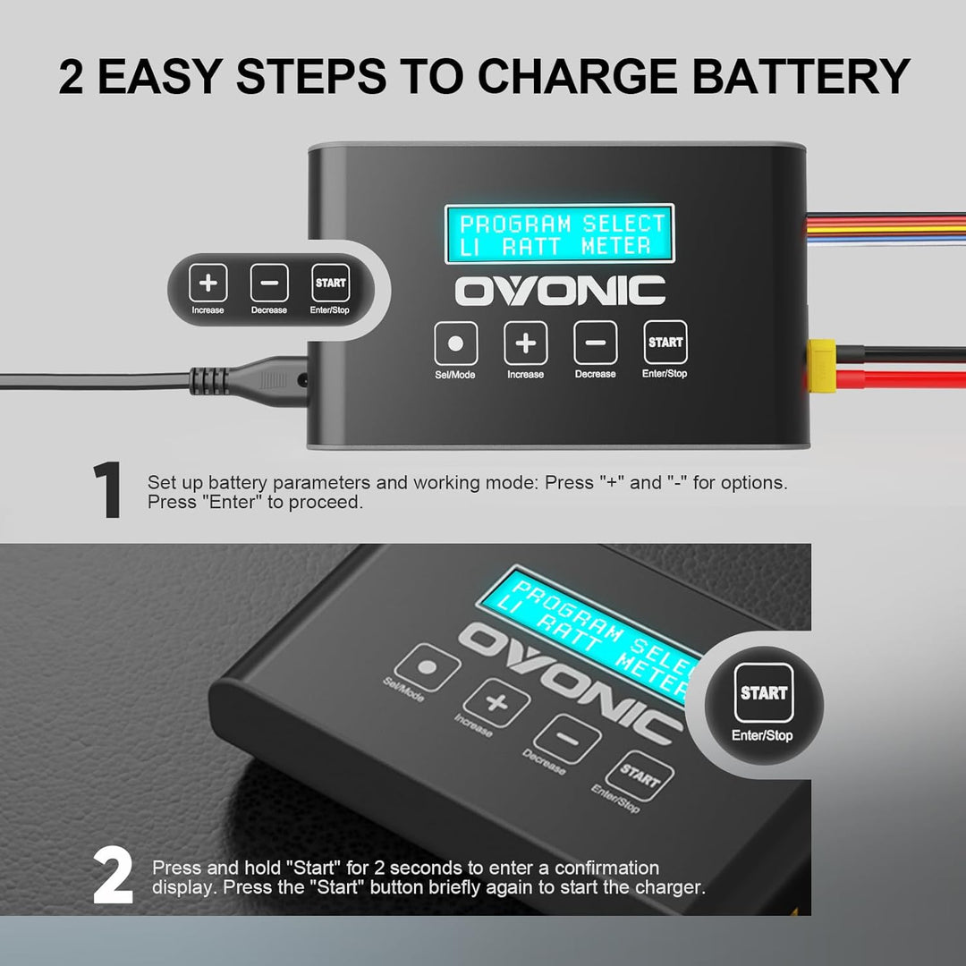 OVONIC Mate1 RC Akku Ladegerät 100W 10A Smart RC ladegerät mit XT60 Balance Ladegerät Kompatibel für