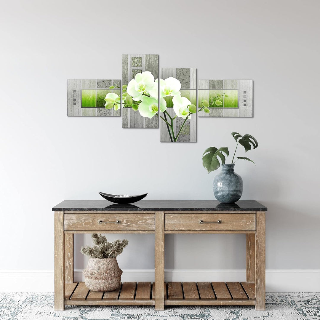 Runa Art Bild Modern Blumen Orchidee - Made in Germany - Wandbilder Abstrakt Grün Grau 4 Teilig 2046