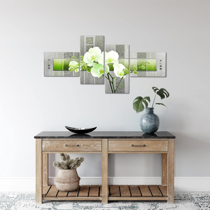 Runa Art Bild Modern Blumen Orchidee - Made in Germany - Wandbilder Abstrakt Grün Grau 4 Teilig 2046