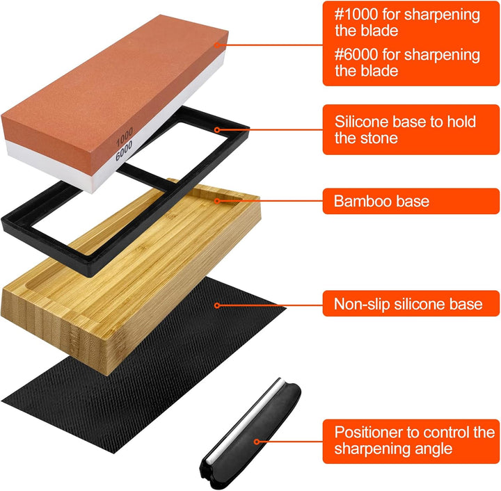 Uootach Schleifstein Abziehstein Set, Professioneller Messerschärfer Whetstone 1000/6000, Doppelseit