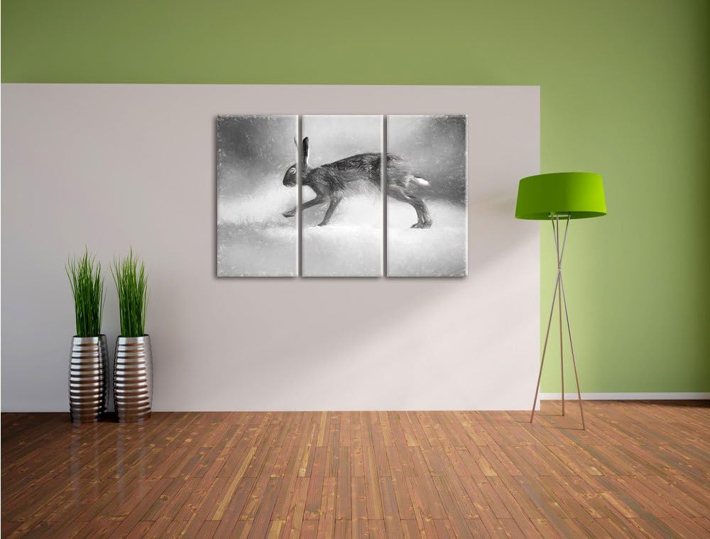 Pixxprint hoppelnder Hase als Leinwandbild/Grösse: 3 Teilig (120x80) cm/Wandbild/Kunstdruck/fertig b