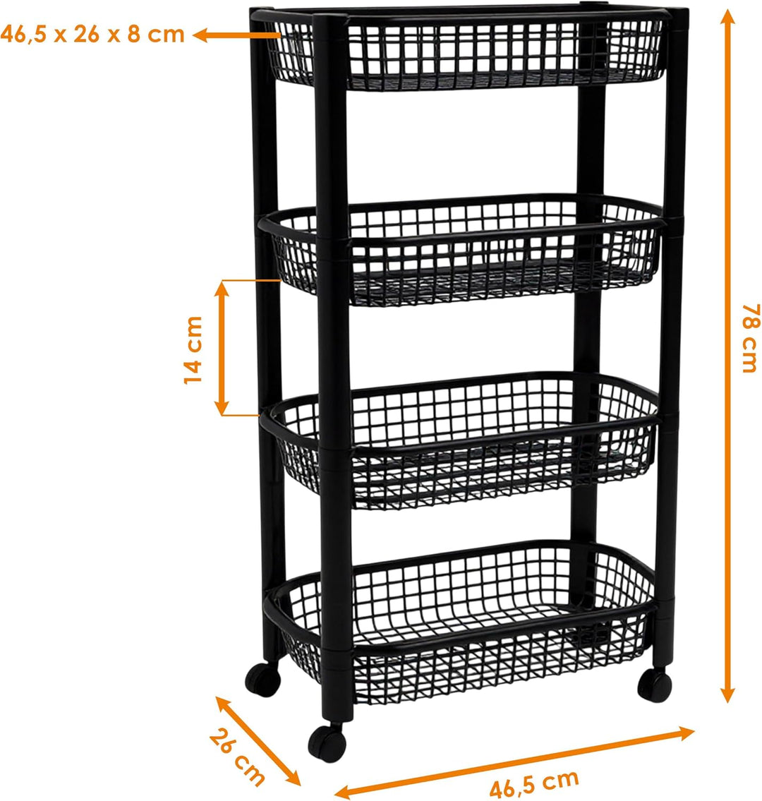Spetebo Küchenwagen auf Rollen mit 4 Korb Ablagen 79 x 46 cm Made in EU - schwarz - Kunststoff Rollw