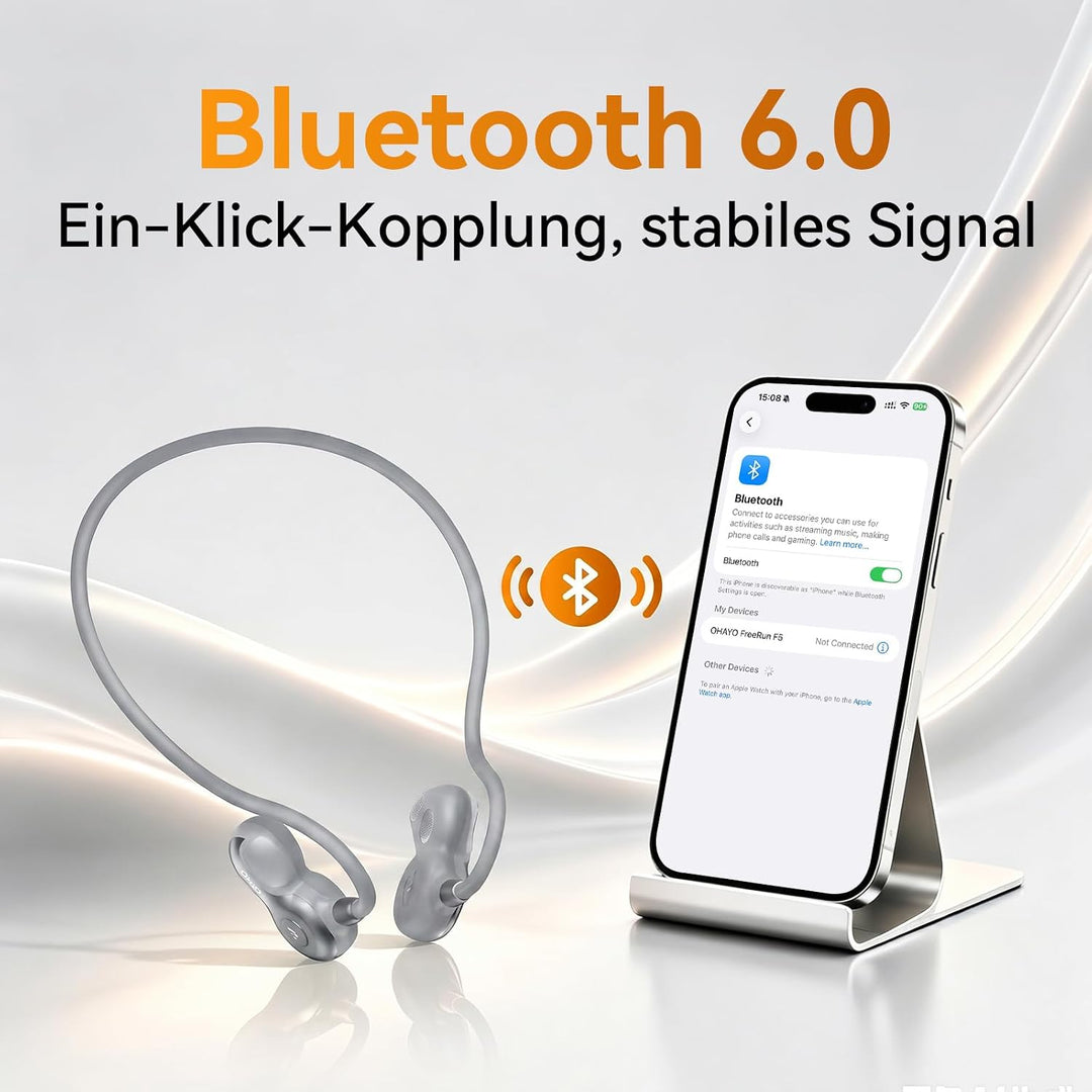 OHAYO Open Ear Kopfhörer Bluetooth, Kopfhörer Joggen, Bluetooth 6.0, Wasserdicht nach IPX7, 10h Lauf