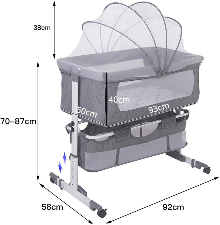 OHMG 3 in 1 Kinderbett mit Moskitonetz, Babywiege Seitenbett für Cosleeping, Wiege Baby Bassinet Bab