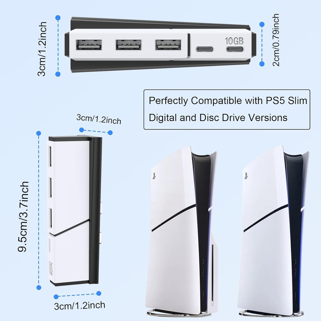 USB-Hub mit 5 Anschlüssen für PS5 Slim - Tendak Hochgeschwindigkeits USB Erweiterungs Splitter Hub A