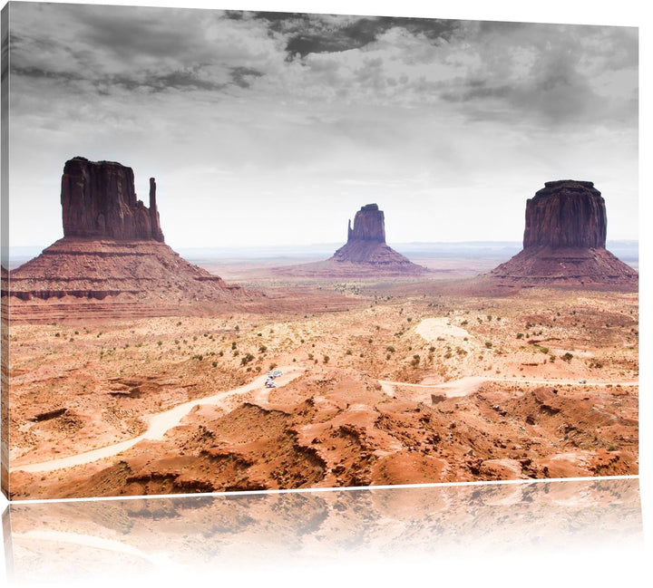 schönes Monument Valley schwarz/weiss Format: 100x70 auf Leinwand, XXL riesige Bilder fertig gerahmt