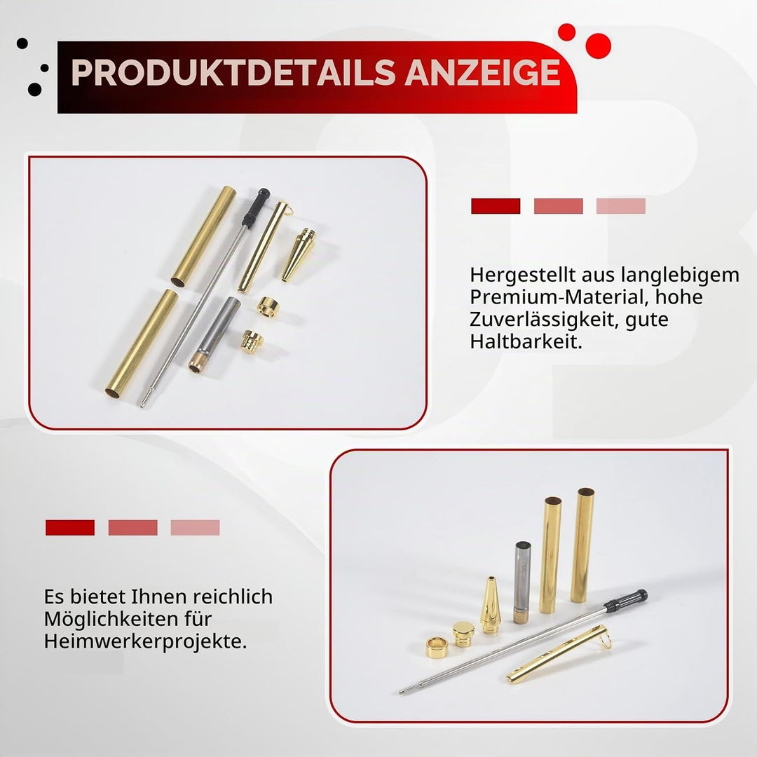 10 Set Stift-Set zum Drechseln, 7 mm Slimline-Stift-Drehset mit Nachfüll-Drehbank-Zubehör, Holzgefer