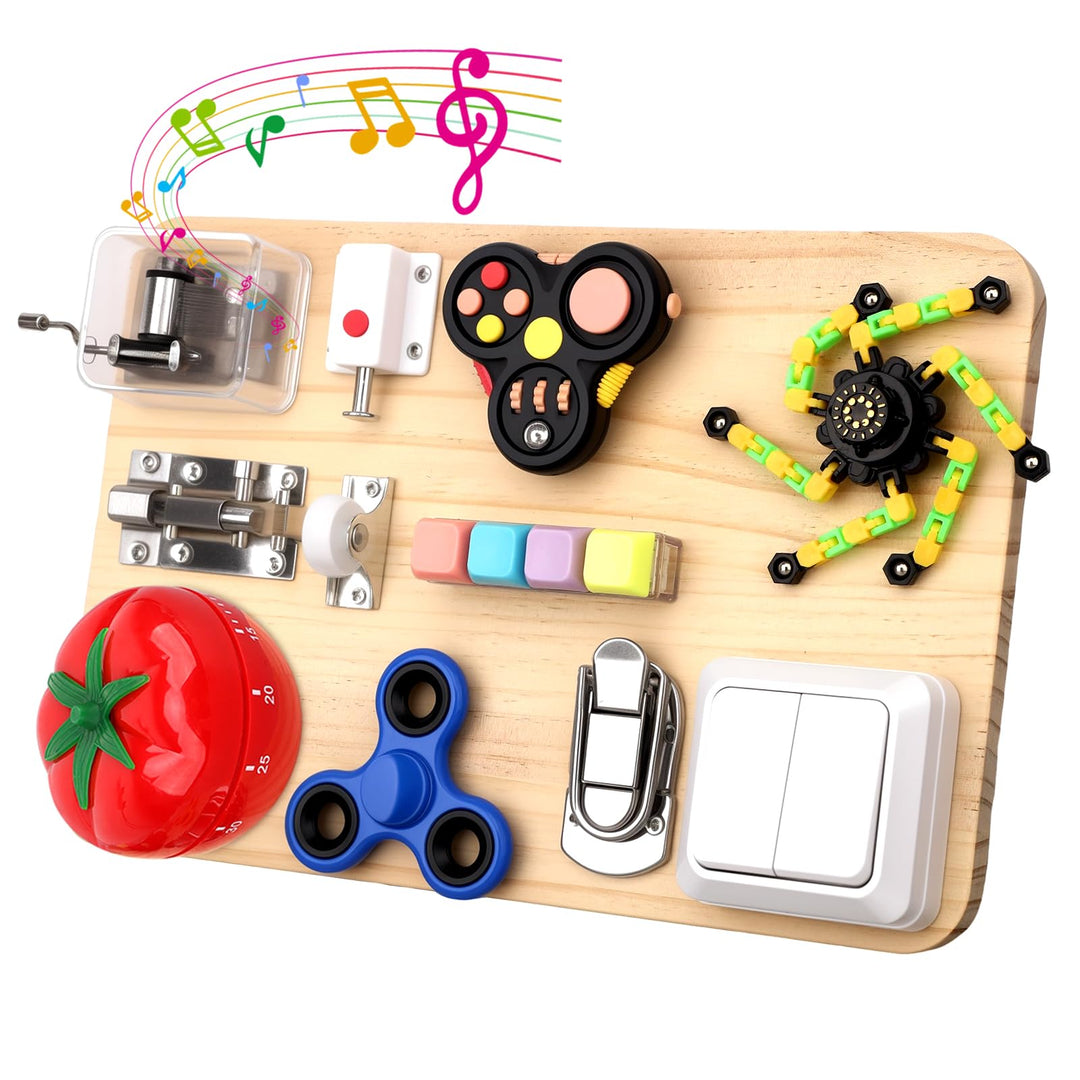 Dilabnda Montessori Motorikbrett, Busy Board Sensorik Spielzeug Holzbrett für Baby Kleinkind ab 3 Ja