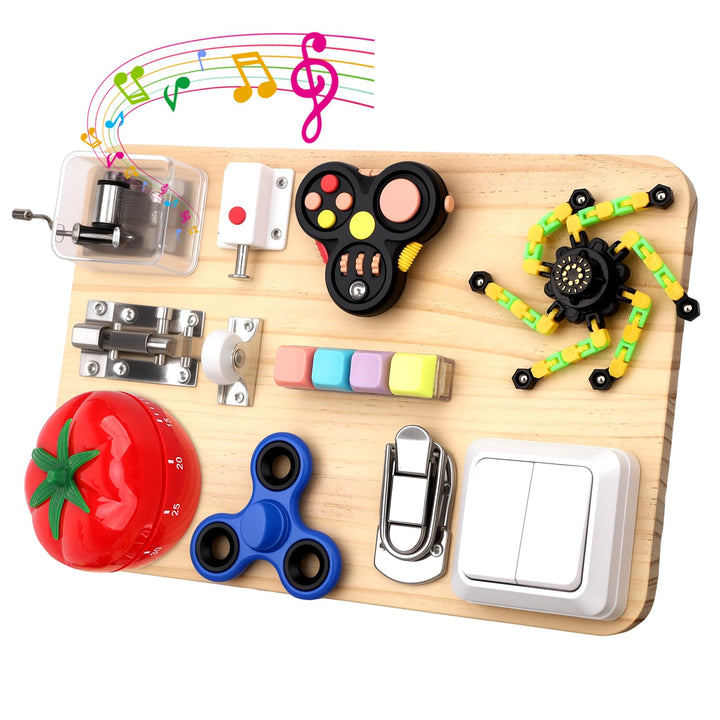 Dilabnda Montessori Motorikbrett, Busy Board Sensorik Spielzeug Holzbrett für Baby Kleinkind ab 3 Ja