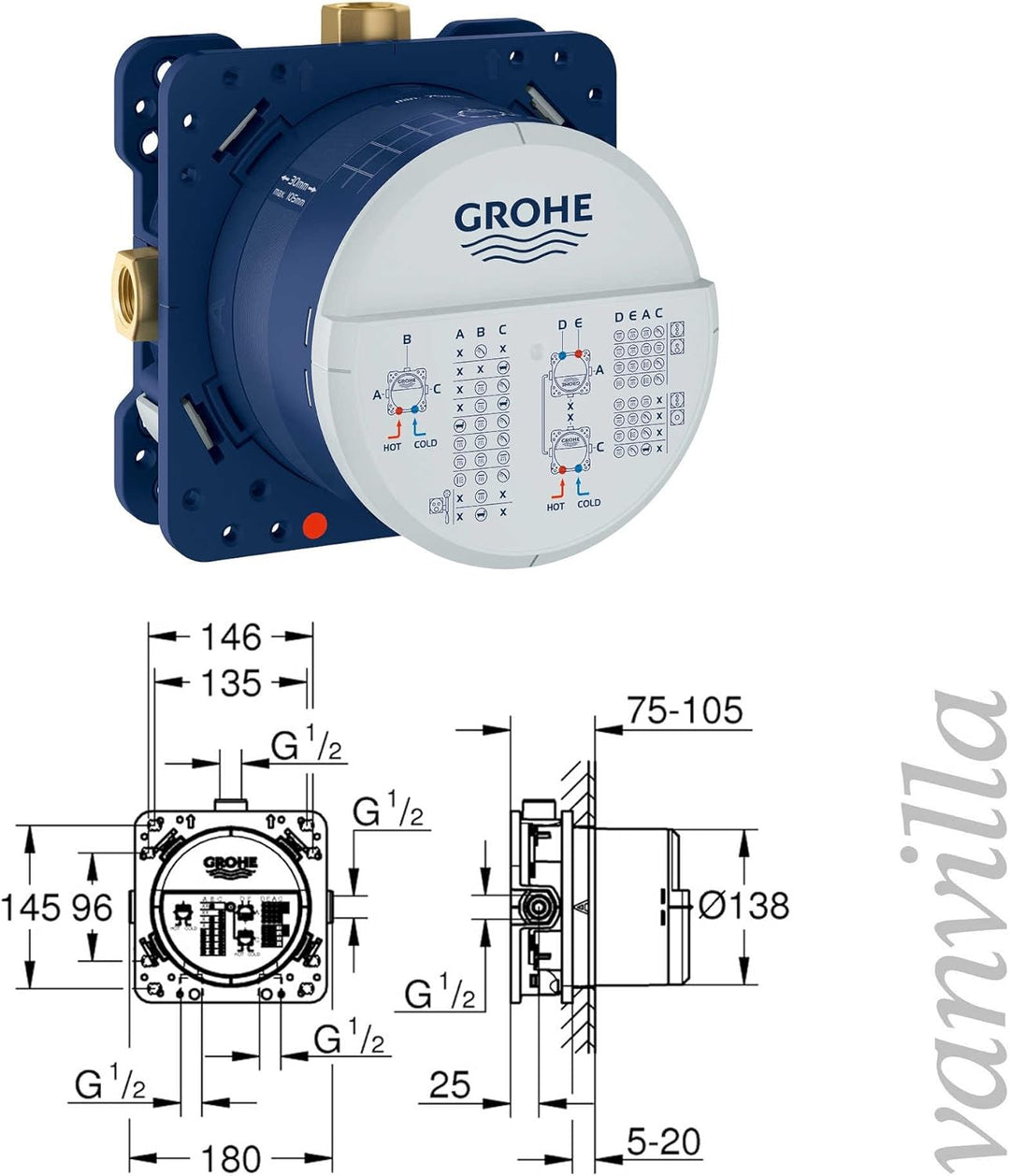 vanvilla Duschsystem mit Unterputz Duscharmatur von Grohe Cubeo Einhandmischer und vanvilla Regendus