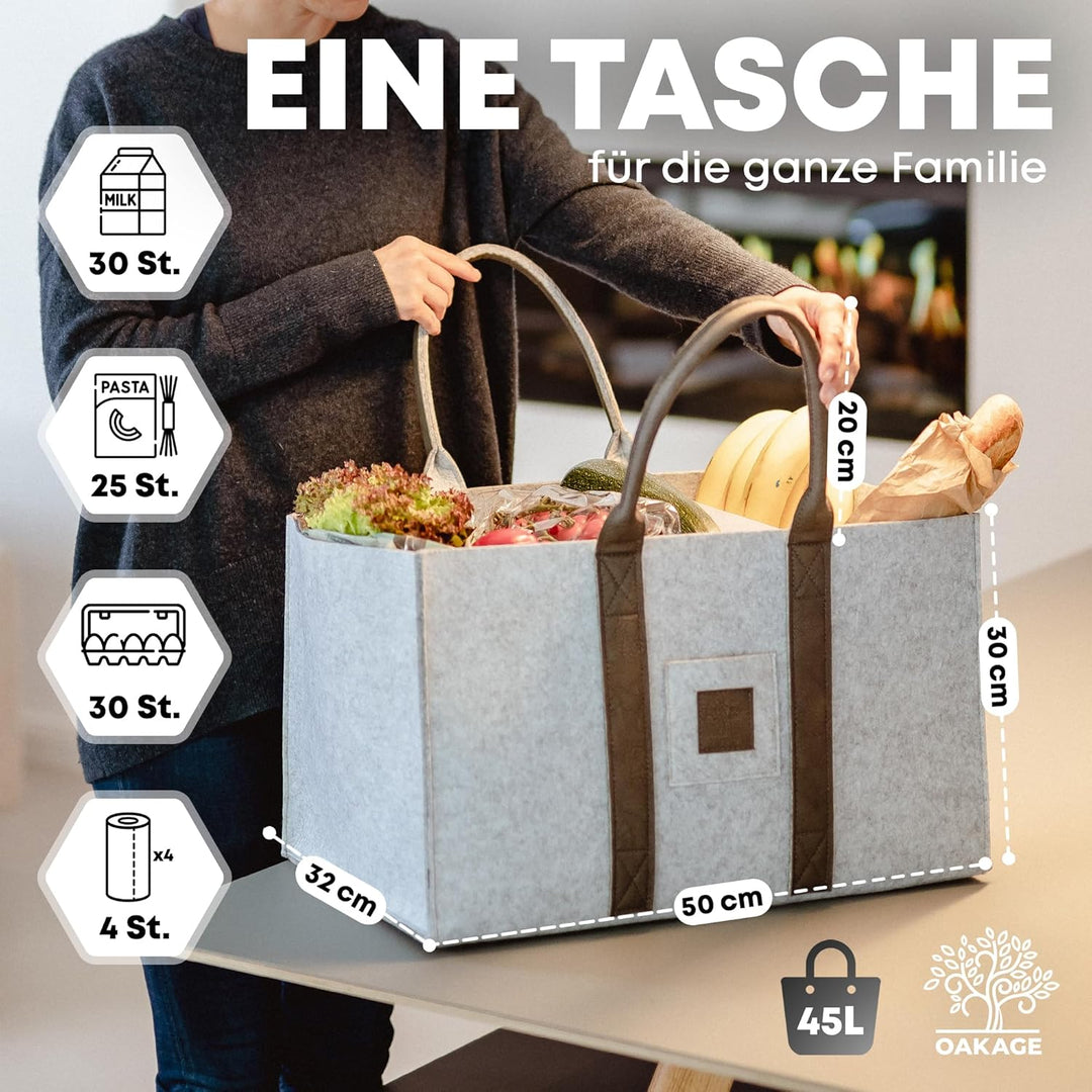 OAKAGE® Einkaufstasche Faltbar Filztasche Shopper Holzkorb für Kaminholz Gross Kaminholzkorb Filzkor