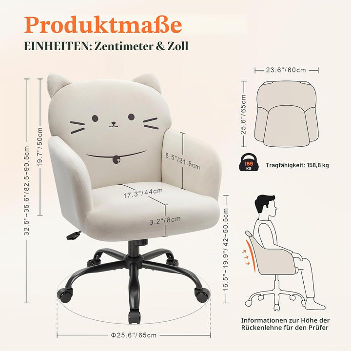 IWMH Bürostuhl,Ergonomisch Homeoffice Stuhl mit breiter Sitzfläche,Schreibtischstuhl mit Katzenmotiv